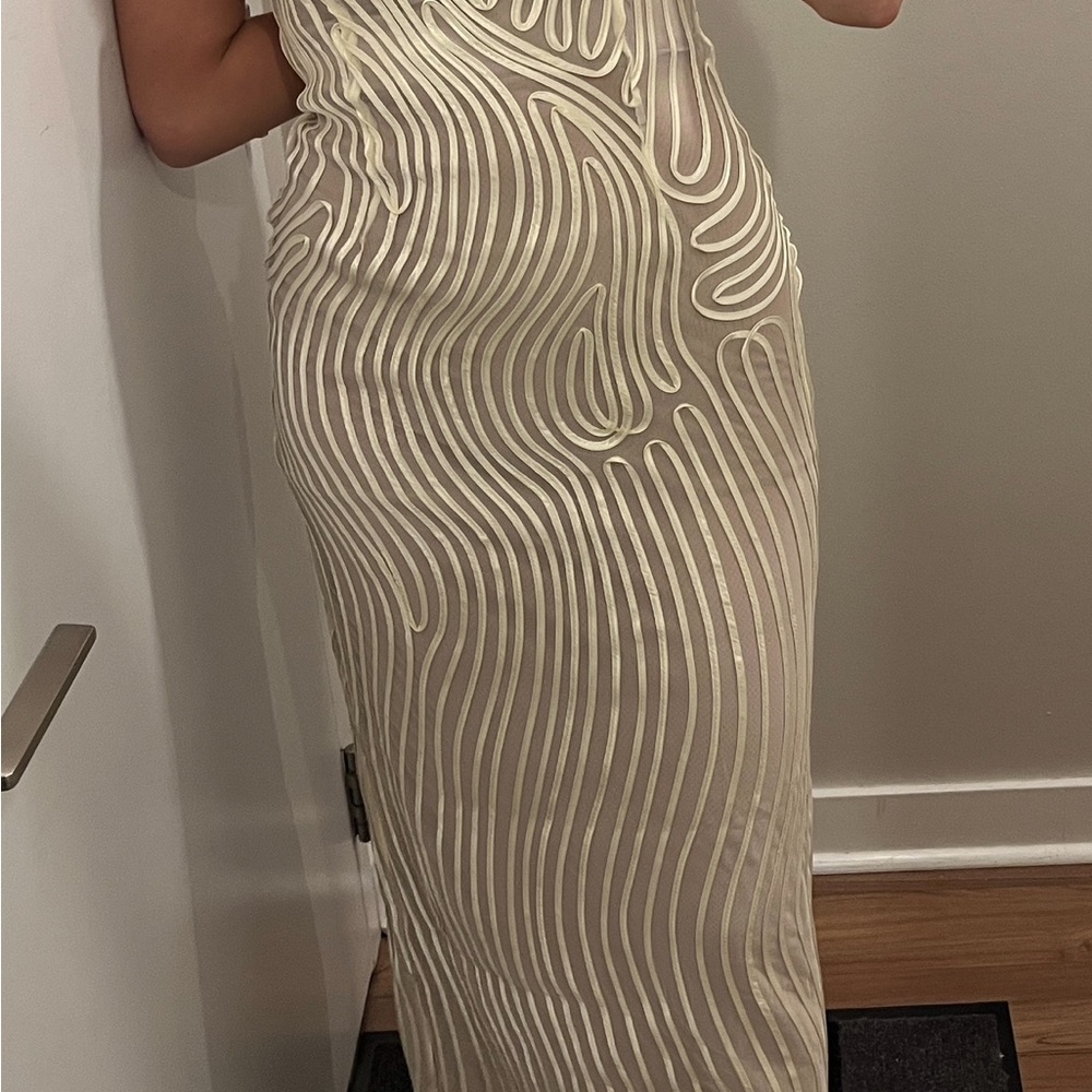 REVOLVE Silver Ribbed Strapless Sheath Dress - Picture 4 of 4